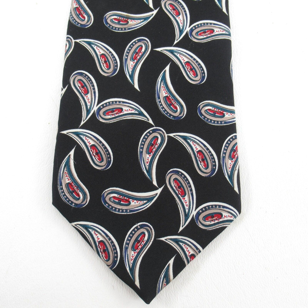 Vtg Hathaway Tie Mens Silk Black Multicolor Paisley